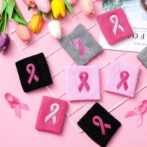 24 Pieces Pink Ribbon Wristbands Breast Cancer Awareness Wristbands Gymnastics Sports Sweat Bands for Wrists Arm Baseball Wristbands for Youth Men Women in Saudi Arabia