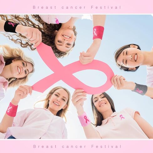 24 Pieces Pink Ribbon Wristbands Breast Cancer Awareness Wristbands Gymnastics Sports Sweat Bands for Wrists Arm Baseball Wristbands for Youth Men Women in Saudi Arabia