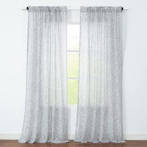 VOGOL 96 Inches Long Sheer Curtains, Green Leaves Printed Rod Pocket Voile Window Curtains, Country Sheer Drapes for Kids Bedroom Office, 2 Panels in Kuwait