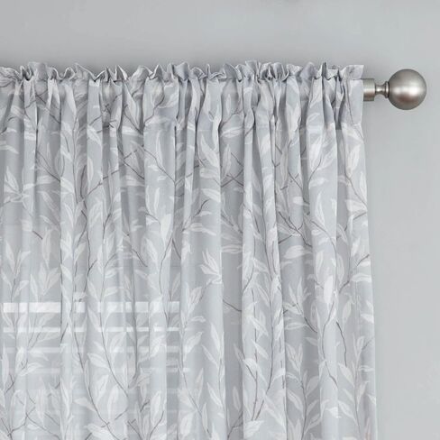 VOGOL 96 Inches Long Sheer Curtains, Green Leaves Printed Rod Pocket Voile Window Curtains, Country Sheer Drapes for Kids Bedroom Office, 2 Panels in Kuwait