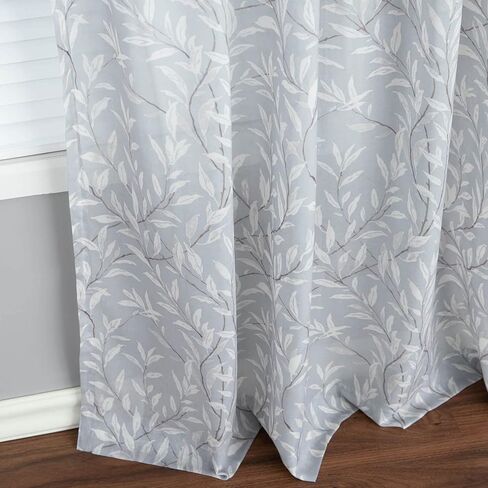 VOGOL 96 Inches Long Sheer Curtains, Green Leaves Printed Rod Pocket Voile Window Curtains, Country Sheer Drapes for Kids Bedroom Office, 2 Panels in Kuwait