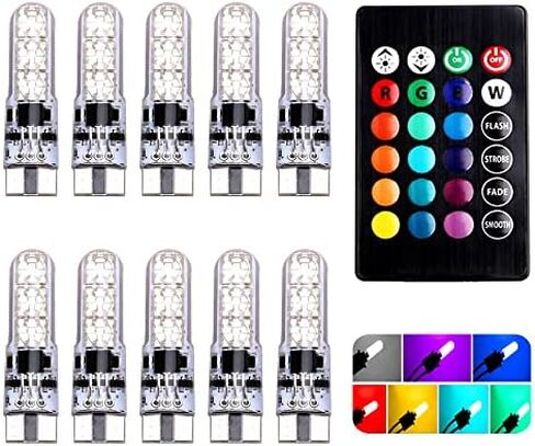 Car T10 RGB LED Bulb Width Light with Remote Control W5W 194 168 2825 Strobe Light 16 Colors 5050 Wedge Replacement for Car Interior Map Dome Door License Plate Light Reading Lights (2PCS) in Saudi Arabia