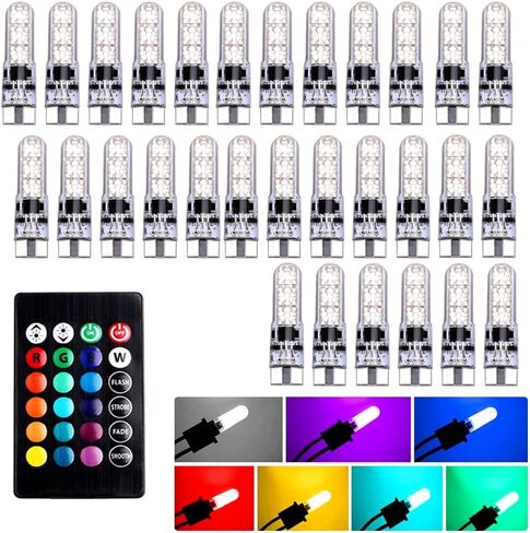 Car T10 RGB LED Bulb Width Light with Remote Control W5W 194 168 2825 Strobe Light 16 Colors 5050 Wedge Replacement for Car Interior Map Dome Door License Plate Light Reading Lights (2PCS) in Saudi Arabia
