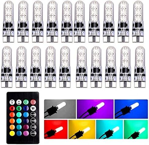 Car T10 RGB LED Bulb Width Light with Remote Control W5W 194 168 2825 Strobe Light 16 Colors 5050 Wedge Replacement for Car Interior Map Dome Door License Plate Light Reading Lights (2PCS) in Saudi Arabia