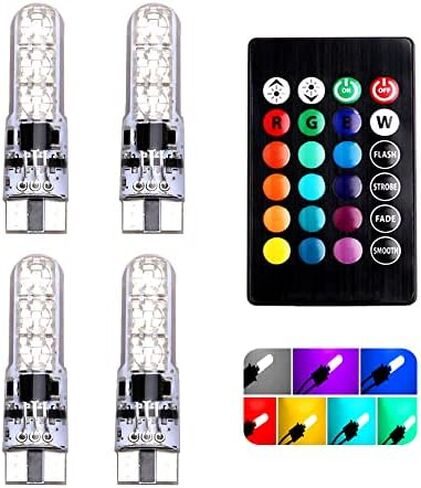 Car T10 RGB LED Bulb Width Light with Remote Control W5W 194 168 2825 Strobe Light 16 Colors 5050 Wedge Replacement for Car Interior Map Dome Door License Plate Light Reading Lights (2PCS) in Saudi Arabia