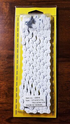 سلسلة تفلون للدراجة Yaban 6/7/8 سرعات 1/2 بوصة × 3/32 بوصة 116 لتر، 18/21/24 سرعة MTB/الطريق - تفلون مطلي باللون الأبيض in Kuwait
