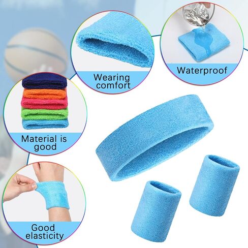 18 Piece Kids Sweatbands Sports Wristbands Headbands Set Colorful Terry Cloth Wristband Sweatband Headbands Sweat Absorbing Head Band for Basketball Soccer Running Outdoor Sports Activities in Saudi Arabia