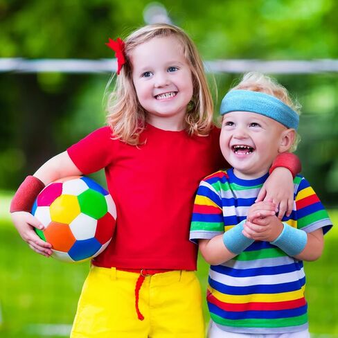 18 Piece Kids Sweatbands Sports Wristbands Headbands Set Colorful Terry Cloth Wristband Sweatband Headbands Sweat Absorbing Head Band for Basketball Soccer Running Outdoor Sports Activities in Saudi Arabia