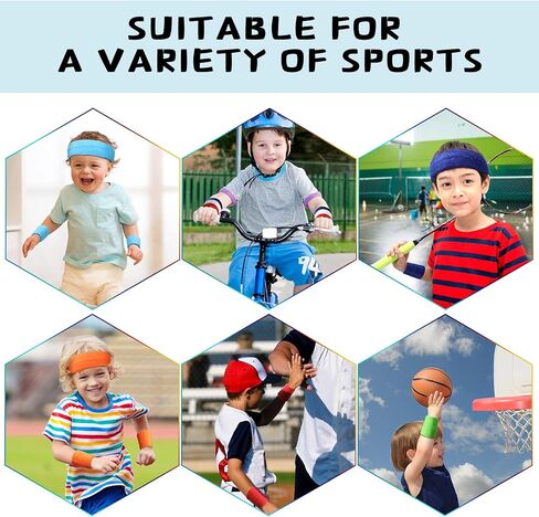 18 Piece Kids Sweatbands Sports Wristbands Headbands Set Colorful Terry Cloth Wristband Sweatband Headbands Sweat Absorbing Head Band for Basketball Soccer Running Outdoor Sports Activities in Saudi Arabia