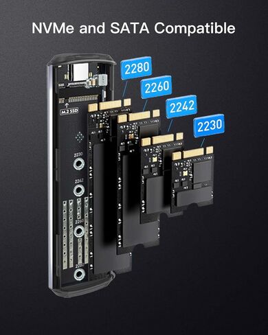 حاوية USBC بسرعة 40 جيجابت في الثانية لـ NVMe M.2 SSD، وواجهة UC4M2 USB من النوع C بسرعة 40 جيجابت في الثانية متوافقة مع Thunderbolt 4/3 USB4.0/3.1/3.0، حاوية محرك أقراص صلبة خارجي من الألومنيوم خالية من الأدوات (دعم 8 تيرابايت) in Kuwait