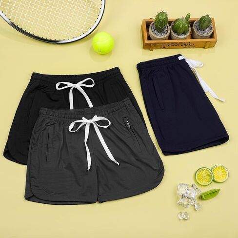Resinta 3 Pack Kids Quick Dry Yoga Training Shorts with Zipper Pockets Elastic Girls Dry-Fit Running Sports Shorts for Kids in Saudi Arabia