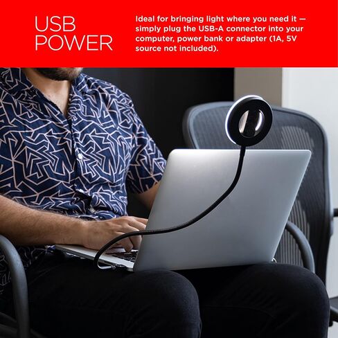 UltraPro LED Selfie Video Ring Light، يعمل بمنفذ USB، سطوع قابل للتعديل، ذراع مرن، ملف تعريف منخفض، بث مباشر، TikTok، يوتيوب، تكبير، مؤتمرات الفيديو، يعمل مع iPhone وAndroid، 60296 in Kuwait