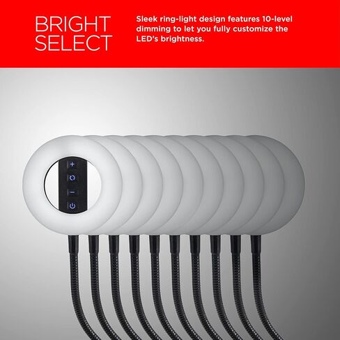 UltraPro LED Selfie Video Ring Light، يعمل بمنفذ USB، سطوع قابل للتعديل، ذراع مرن، ملف تعريف منخفض، بث مباشر، TikTok، يوتيوب، تكبير، مؤتمرات الفيديو، يعمل مع iPhone وAndroid، 60296 in Kuwait