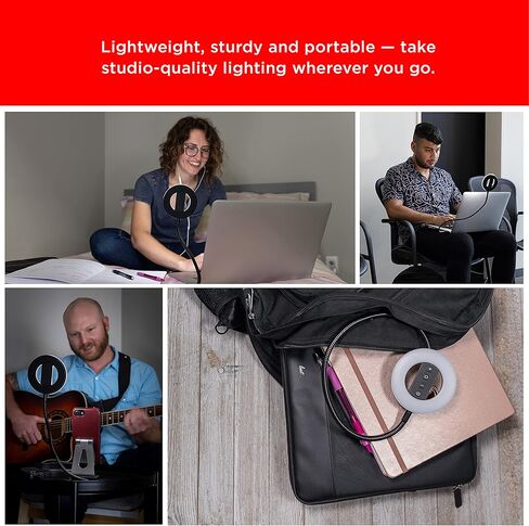 UltraPro LED Selfie Video Ring Light، يعمل بمنفذ USB، سطوع قابل للتعديل، ذراع مرن، ملف تعريف منخفض، بث مباشر، TikTok، يوتيوب، تكبير، مؤتمرات الفيديو، يعمل مع iPhone وAndroid، 60296 in Kuwait