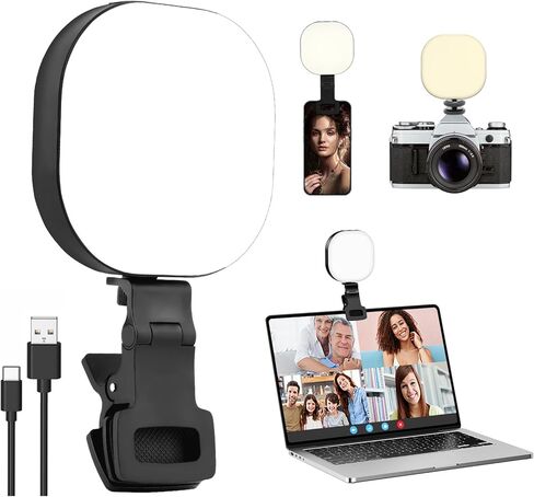 ضوء سيلفي LED قابل لإعادة الشحن USB-C، ضوء هاتف محمول مع مشبك قابل للفصل، 5 أوضاع إضاءة LED ضوء فيديو، ضوء هاتف محمول لصور السيلفي ومؤتمرات الفيديو والتصوير الفوتوغرافي والمكياج in Kuwait