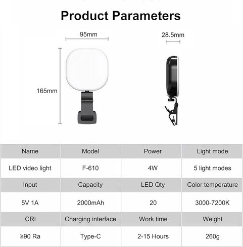 ضوء سيلفي LED قابل لإعادة الشحن USB-C، ضوء هاتف محمول مع مشبك قابل للفصل، 5 أوضاع إضاءة LED ضوء فيديو، ضوء هاتف محمول لصور السيلفي ومؤتمرات الفيديو والتصوير الفوتوغرافي والمكياج in Kuwait