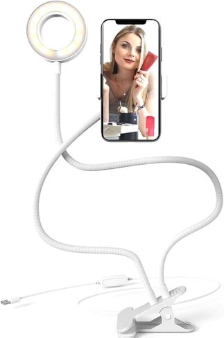 BOWER 24 بوصة مشبك على المكتب - أذرع مرنة، 36 إضاءة LED مع 3 أوضاع إضاءة و10 مستويات سطوع، مشبك عالي التحمل، وحامل هاتف مدمج in Kuwait