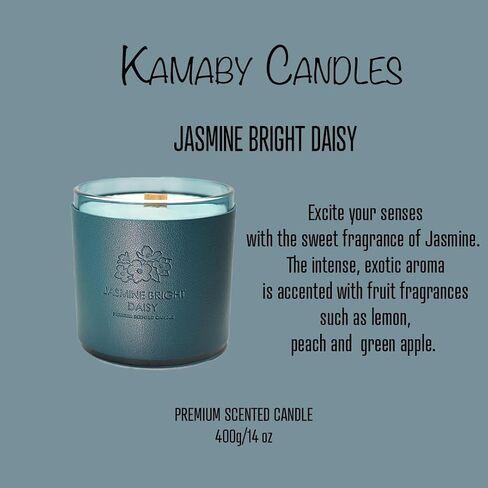 Kamaby Candles (Jasmine Bright Daisy) | Home Scented Candles | 90 Hours of Burn Time| Candles Sandalwood Jasmine Candle | Wood Wick Candles That Crackle | in Saudi Arabia