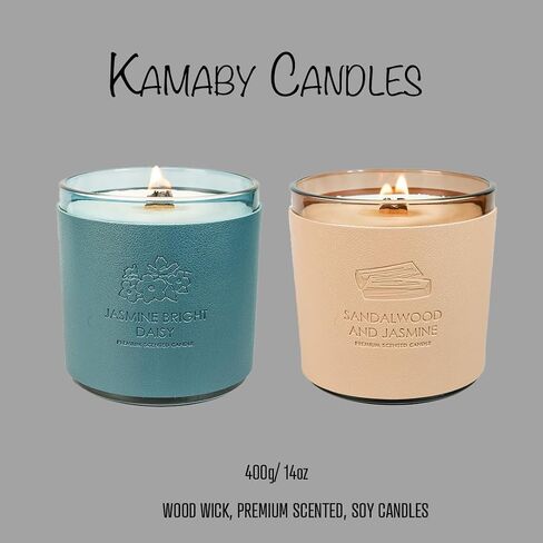 Kamaby Candles (Jasmine Bright Daisy) | Home Scented Candles | 90 Hours of Burn Time| Candles Sandalwood Jasmine Candle | Wood Wick Candles That Crackle | in Saudi Arabia