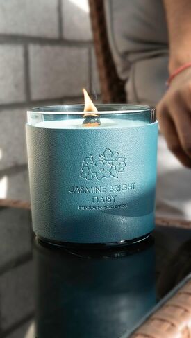 Kamaby Candles (Jasmine Bright Daisy) | Home Scented Candles | 90 Hours of Burn Time| Candles Sandalwood Jasmine Candle | Wood Wick Candles That Crackle | in Saudi Arabia
