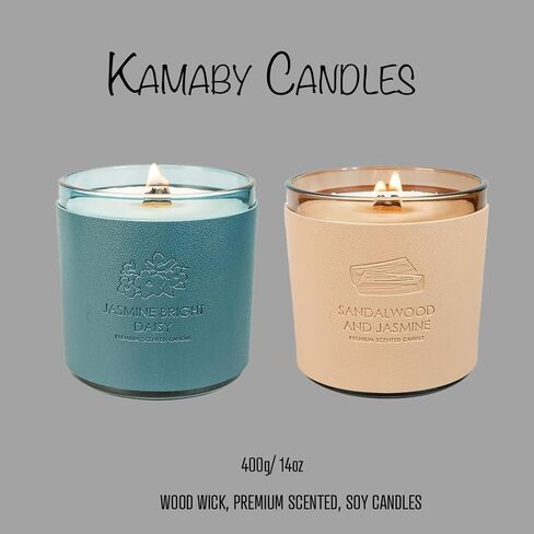 Kamaby Candles (Jasmine Bright Daisy) | Home Scented Candles | 90 Hours of Burn Time| Candles Sandalwood Jasmine Candle | Wood Wick Candles That Crackle | in Saudi Arabia