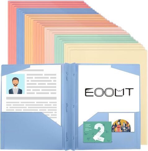 EOOUT 28 حزمة مجلدات ملفات بلاستيكية، مجلدات شديدة التحمل مع جيوب، 4 مجلدات جيوب مع 3 شوكات، للمكتب والمدرسة، حجم الحروف، 7 ألوان قديمة in Saudi Arabia