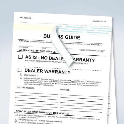 2 Part Dealer Buyers Guide Form, English Format - As is - No Dealer Warranty/Dealer Warranty (50) in Saudi Arabia