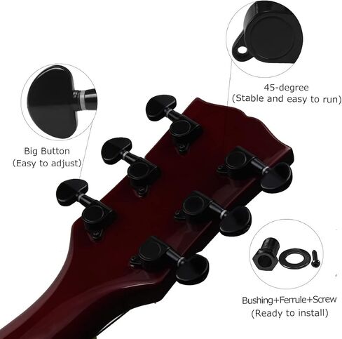 FLEOR 3R3L Sealed Tuners Tuning Pegs Half Moon Button Guitar Machine Head,Black in Saudi Arabia