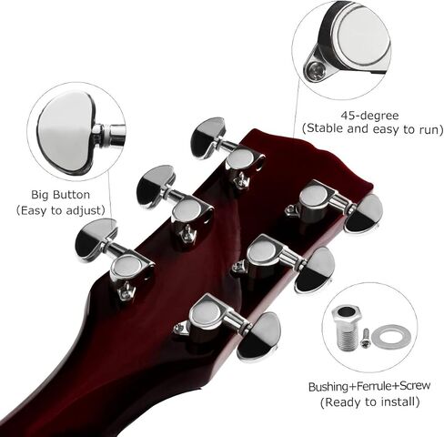 FLEOR 3R3L Sealed Tuners Tuning Pegs Half Moon Button Guitar Machine Head,Black in Saudi Arabia