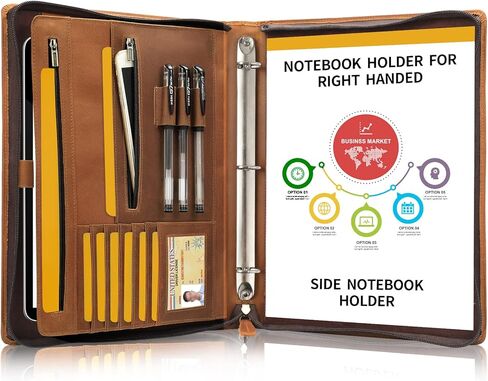 Ringsun Genuine Leather Binder Portfolio, Leather Padfolio Business Portfolio for A4/Pad, Leather Portfolio Folder Organizer, Brown in Saudi Arabia
