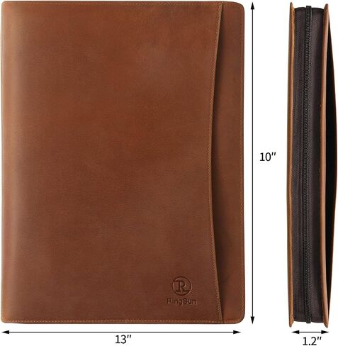 Ringsun Genuine Leather Binder Portfolio, Leather Padfolio Business Portfolio for A4/Pad, Leather Portfolio Folder Organizer, Brown in Saudi Arabia