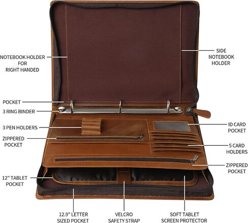 Ringsun Genuine Leather Binder Portfolio, Leather Padfolio Business Portfolio for A4/Pad, Leather Portfolio Folder Organizer, Brown in Saudi Arabia