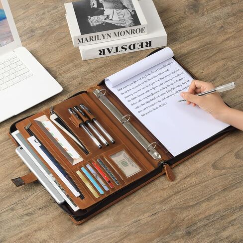 Ringsun Genuine Leather Binder Portfolio, Leather Padfolio Business Portfolio for A4/Pad, Leather Portfolio Folder Organizer, Brown in Saudi Arabia