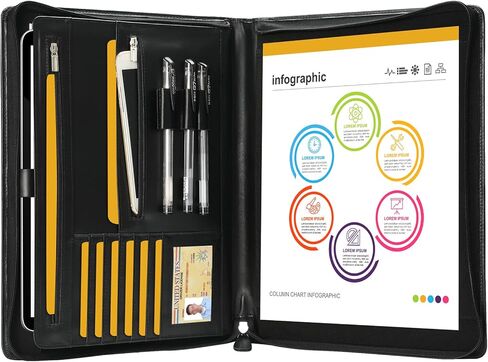 حافظة مجلدات من الجلد الطبيعي من Ringsun، حافظة أعمال جلدية مقاس A4/Pad، منظم مجلدات المحفظة الجلدية، بني in Kuwait