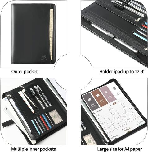 حافظة مجلدات من الجلد الطبيعي من Ringsun، حافظة أعمال جلدية مقاس A4/Pad، منظم مجلدات المحفظة الجلدية، بني in Kuwait