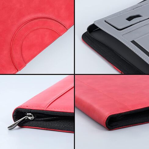 Leather-Portfolio-Folder with Zipper for Women/Men, Business Padfolio with Hidden Handle, 13.5x10.1In Conference Organizer Notepad Folder, Tablet Sleeve, Presentation Slot, Calculator (Browm) in Saudi Arabia