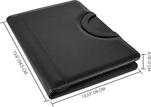 Leather-Portfolio-Folder with Zipper for Women/Men, Business Padfolio with Hidden Handle, 13.5x10.1In Conference Organizer Notepad Folder, Tablet Sleeve, Presentation Slot, Calculator (Browm) in Saudi Arabia