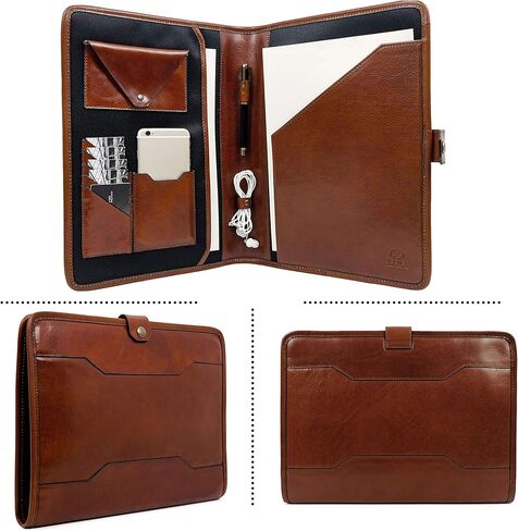 حافظة جلدية مقاومة للوقت - مجلد أعمال مقاس A4 - حافظة منظم المستندات - حافظة لجهاز كمبيوتر محمول مقاس 13 بوصة - صندوق هدايا متضمن in Kuwait