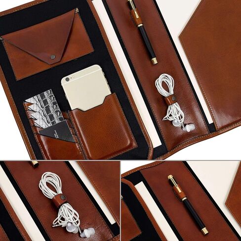 حافظة جلدية مقاومة للوقت - مجلد أعمال مقاس A4 - حافظة منظم المستندات - حافظة لجهاز كمبيوتر محمول مقاس 13 بوصة - صندوق هدايا متضمن in Kuwait