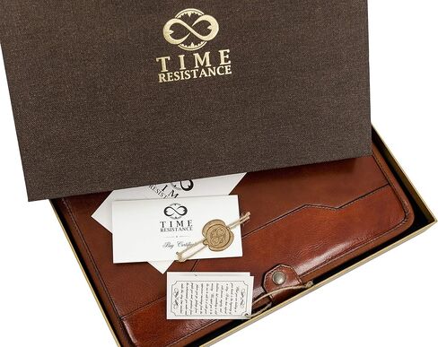 حافظة جلدية مقاومة للوقت - مجلد أعمال مقاس A4 - حافظة منظم المستندات - حافظة لجهاز كمبيوتر محمول مقاس 13 بوصة - صندوق هدايا متضمن in Kuwait