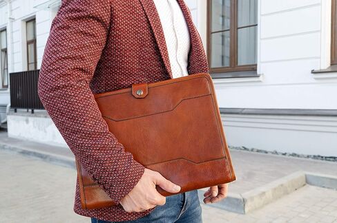 حافظة جلدية مقاومة للوقت - مجلد أعمال مقاس A4 - حافظة منظم المستندات - حافظة لجهاز كمبيوتر محمول مقاس 13 بوصة - صندوق هدايا متضمن in Kuwait