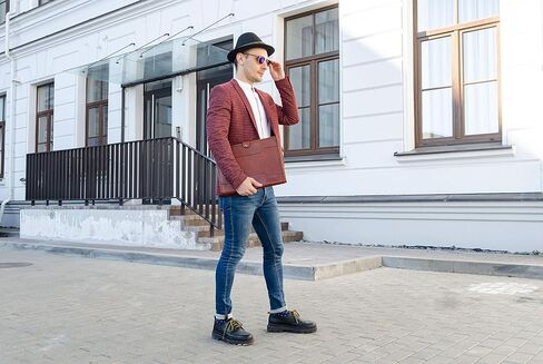 حافظة جلدية مقاومة للوقت - مجلد أعمال مقاس A4 - حافظة منظم المستندات - حافظة لجهاز كمبيوتر محمول مقاس 13 بوصة - صندوق هدايا متضمن in Kuwait