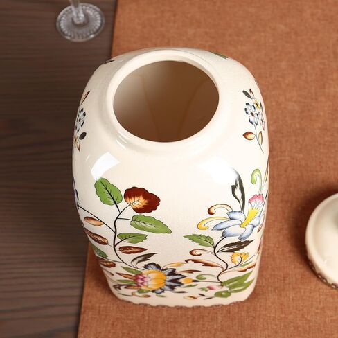 Floral Pattern Ceramic Ginger Jar with Lid Vintage Flower Design Sophisticated Vessel Canister for Kitchen Counter Countertop Home Dining Living Room Decor Indoor Showcase Decoration in Kuwait