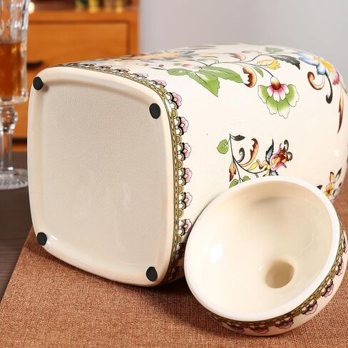 Floral Pattern Ceramic Ginger Jar with Lid Vintage Flower Design Sophisticated Vessel Canister for Kitchen Counter Countertop Home Dining Living Room Decor Indoor Showcase Decoration in Kuwait