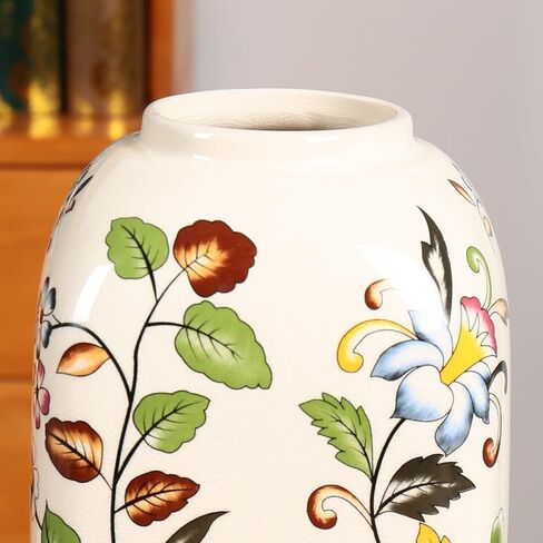 Floral Pattern Ceramic Ginger Jar with Lid Vintage Flower Design Sophisticated Vessel Canister for Kitchen Counter Countertop Home Dining Living Room Decor Indoor Showcase Decoration in Kuwait