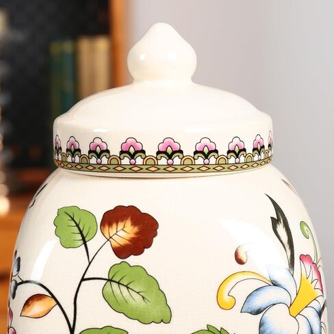 Floral Pattern Ceramic Ginger Jar with Lid Vintage Flower Design Sophisticated Vessel Canister for Kitchen Counter Countertop Home Dining Living Room Decor Indoor Showcase Decoration in Kuwait