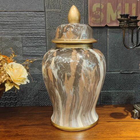 برطمان زنجبيل سيراميك بنمط رخامي مقاس 19 بوصة، برطمان معبد مزخرف بغطاء كبير الحجم لتزيين طاولة المكتب المنزلية وغرفة المعيشة وغرفة النوم in Kuwait