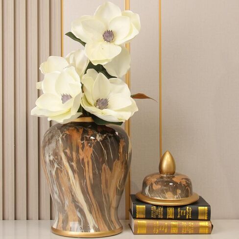 برطمان زنجبيل سيراميك بنمط رخامي مقاس 19 بوصة، برطمان معبد مزخرف بغطاء كبير الحجم لتزيين طاولة المكتب المنزلية وغرفة المعيشة وغرفة النوم in Kuwait