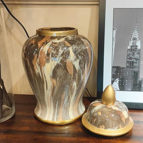 برطمان زنجبيل سيراميك بنمط رخامي مقاس 19 بوصة، برطمان معبد مزخرف بغطاء كبير الحجم لتزيين طاولة المكتب المنزلية وغرفة المعيشة وغرفة النوم in Kuwait