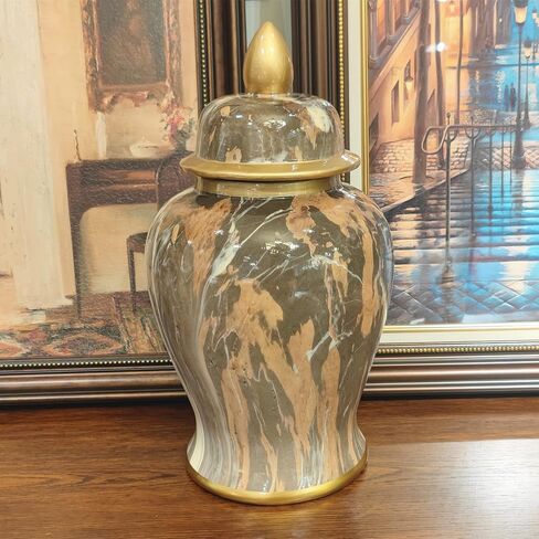 برطمان زنجبيل سيراميك بنمط رخامي مقاس 19 بوصة، برطمان معبد مزخرف بغطاء كبير الحجم لتزيين طاولة المكتب المنزلية وغرفة المعيشة وغرفة النوم in Kuwait